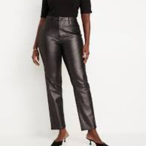 Old Navy High Rise OG Straight Smooth Shiny Metallic Bronze Women's 18 Pants - Picture 1 of 10